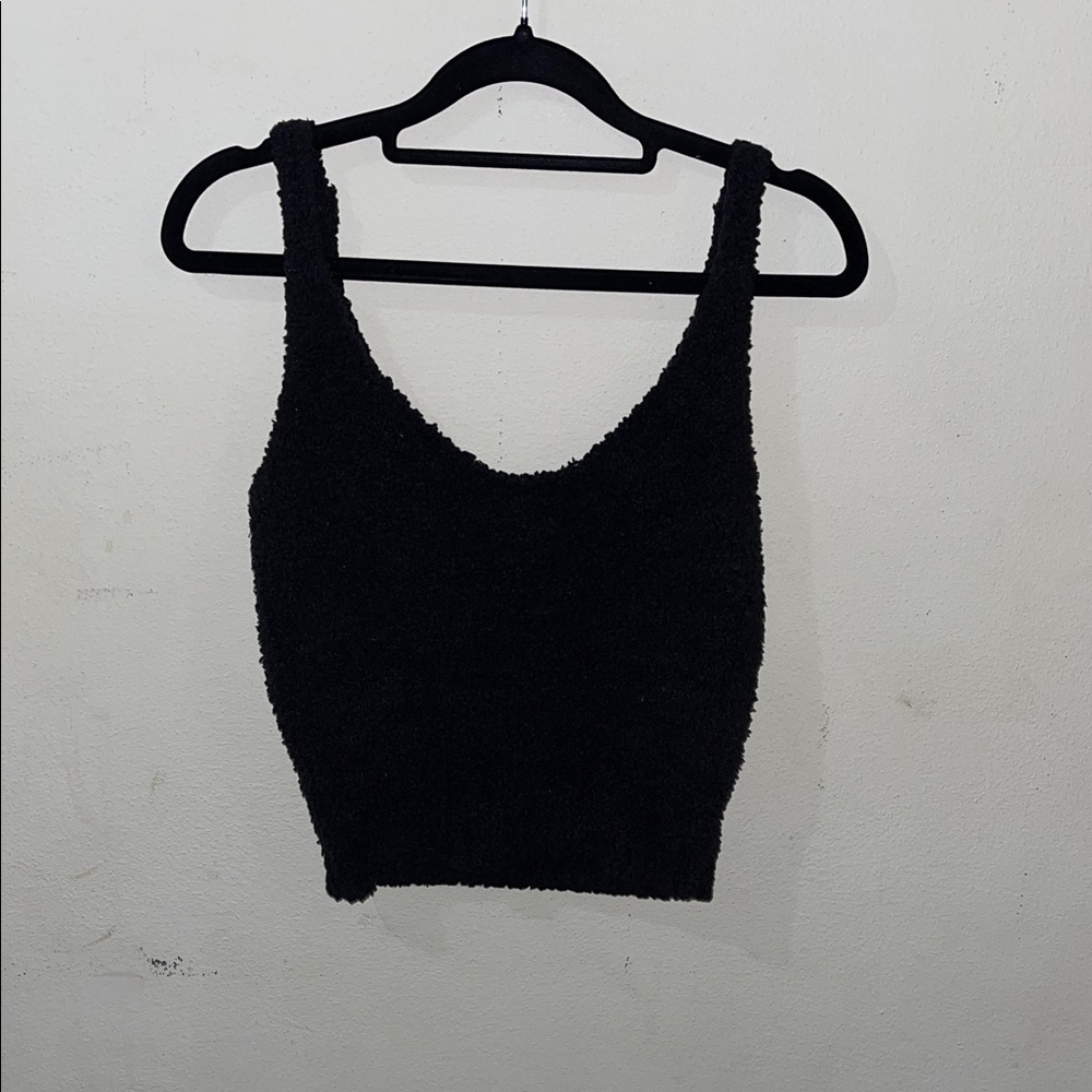 Charcoal Gray Fuzzy Knit Tank Top